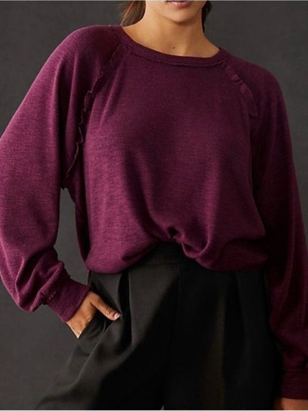 Anthropologie Long-Sleeve Crewneck Top in Plum